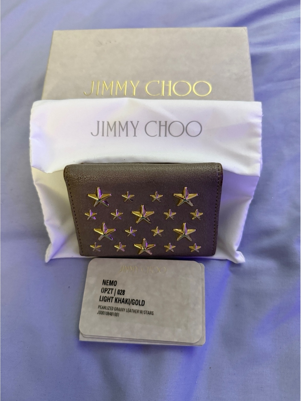 Jimmy Choo Nemo Grey Grainy Leather Wallet with Star Studs EUC